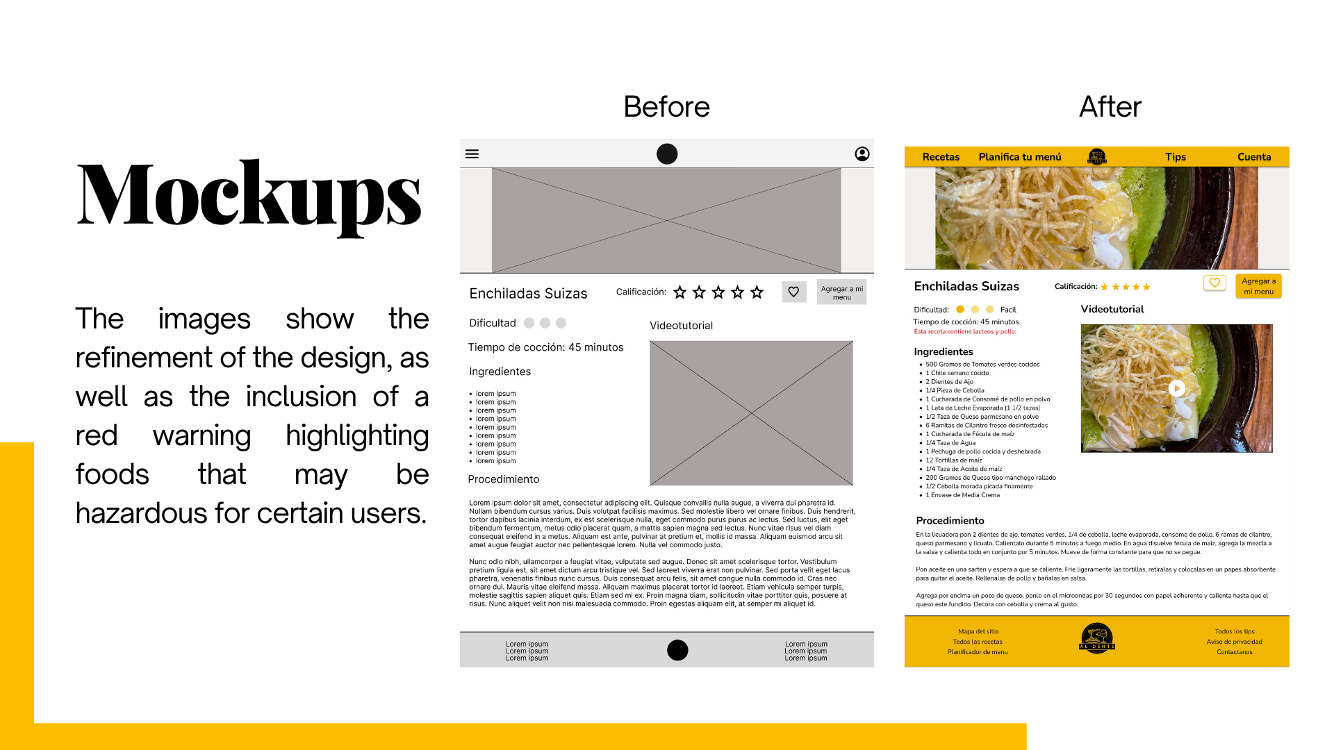 Image showing the wireframe design and its evolution into a high-fidelity mockup.